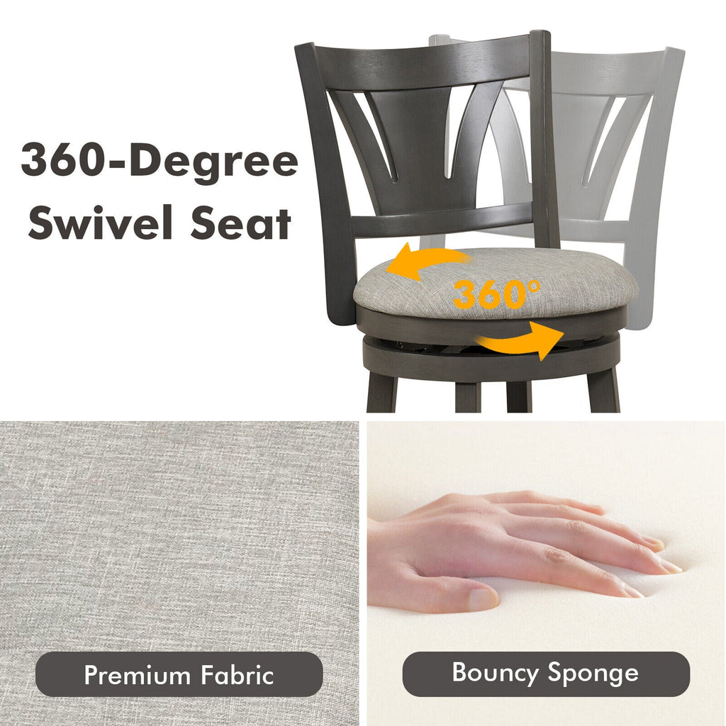 26.5 Inch Swivel Bar Stool with Backrest Soft Cushioned Seat and Footrest Gray