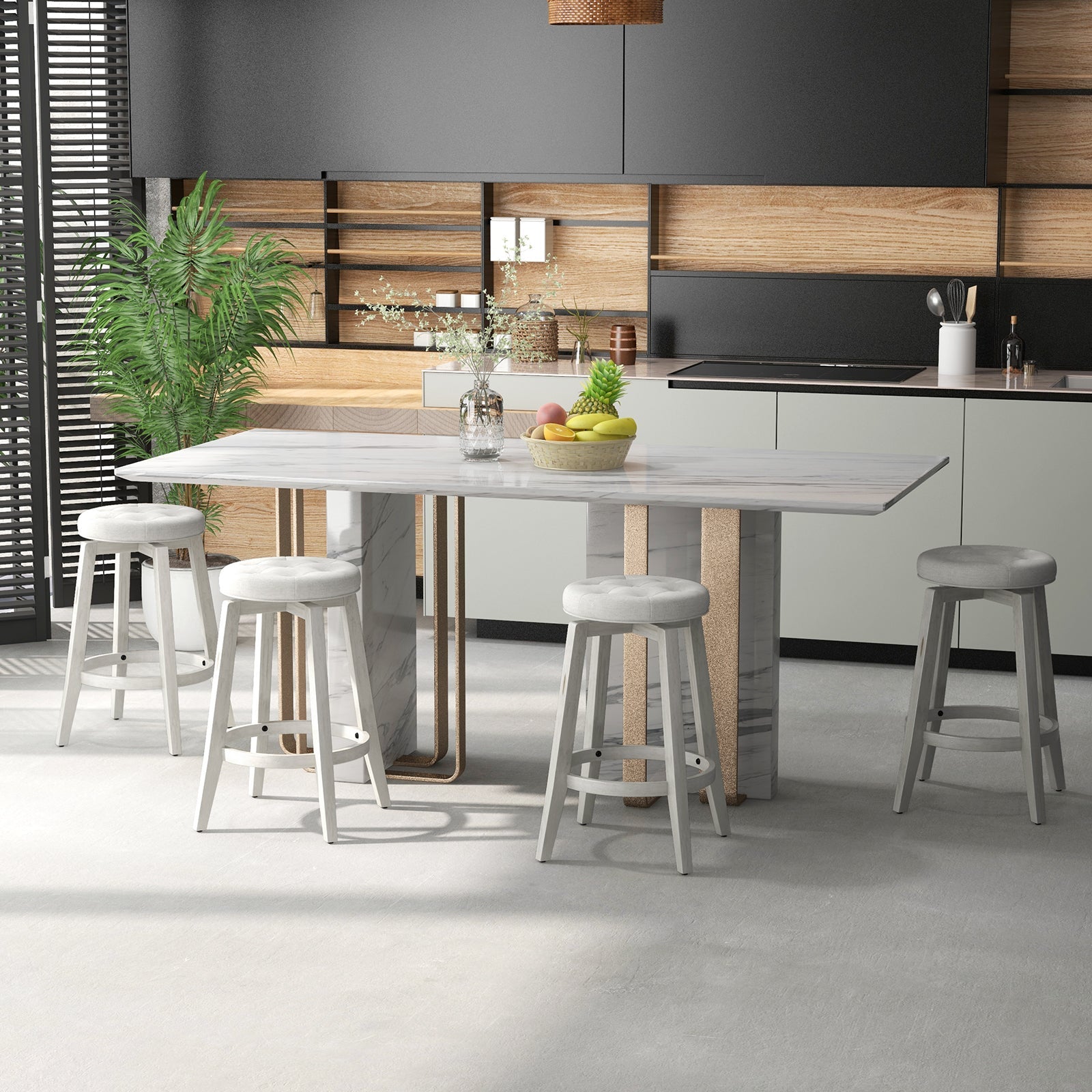 360-Degree Swivel Upholstered Rubberwood Frame Bar Stool Set of 2 with Footrest