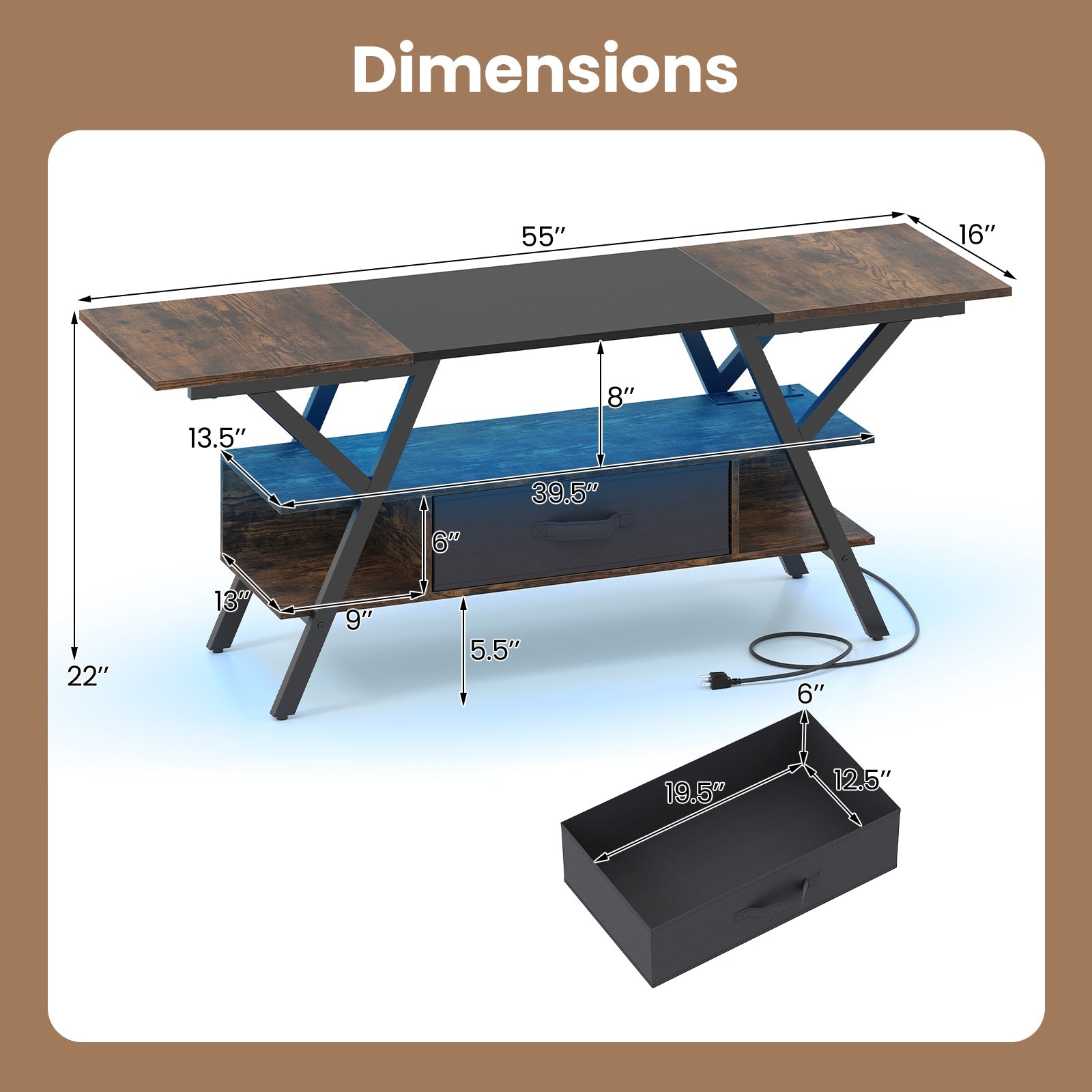 TV Stand for 65 Inch TVs with Power Outlets and LED Lights