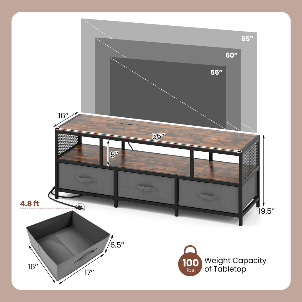 TV Stand for TVs up to 65 Inches with Power Outlets USB Charging