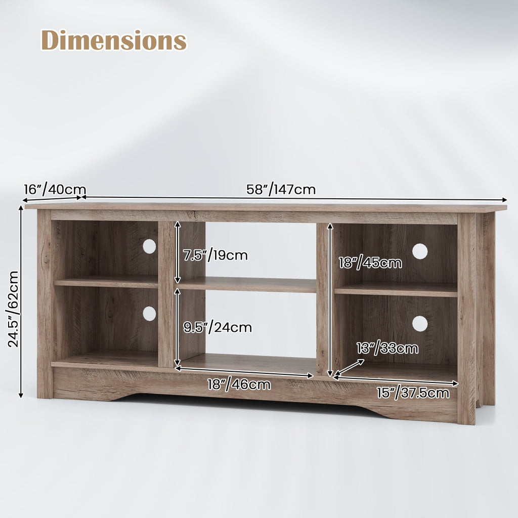 TV Stand for up to 65 Inch Flat Screen TVs with Adjustable Shelves for 18 Inch Electric Fireplace (Not Included)