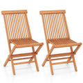 Teak Wood Patio Chairs Set of 2 with High Back and Slatted Seat