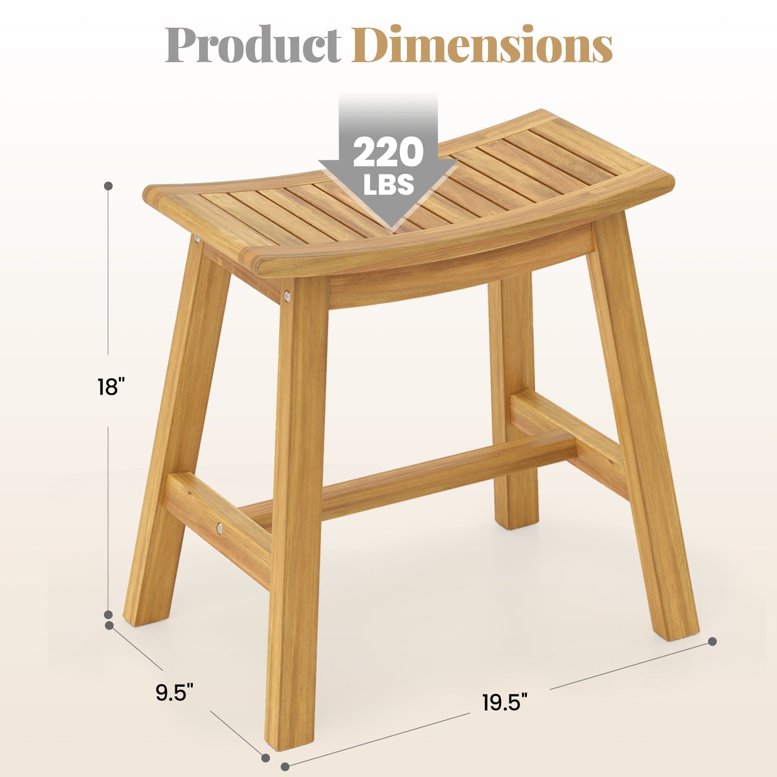 Teak Wood Shower Stool with Curved Seat for Inside Shower Spa