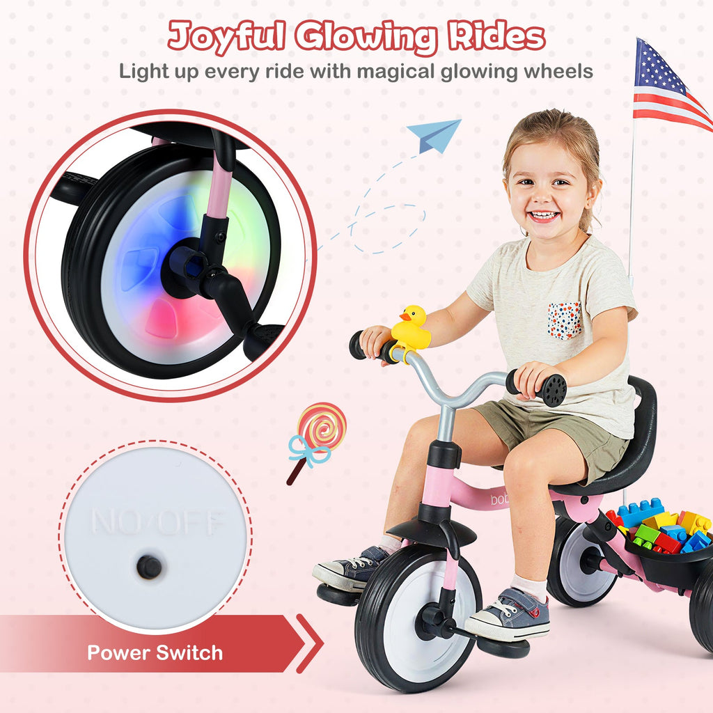 Toddler Tricycle with 3-Position Seat and Storage Basket for Kids
