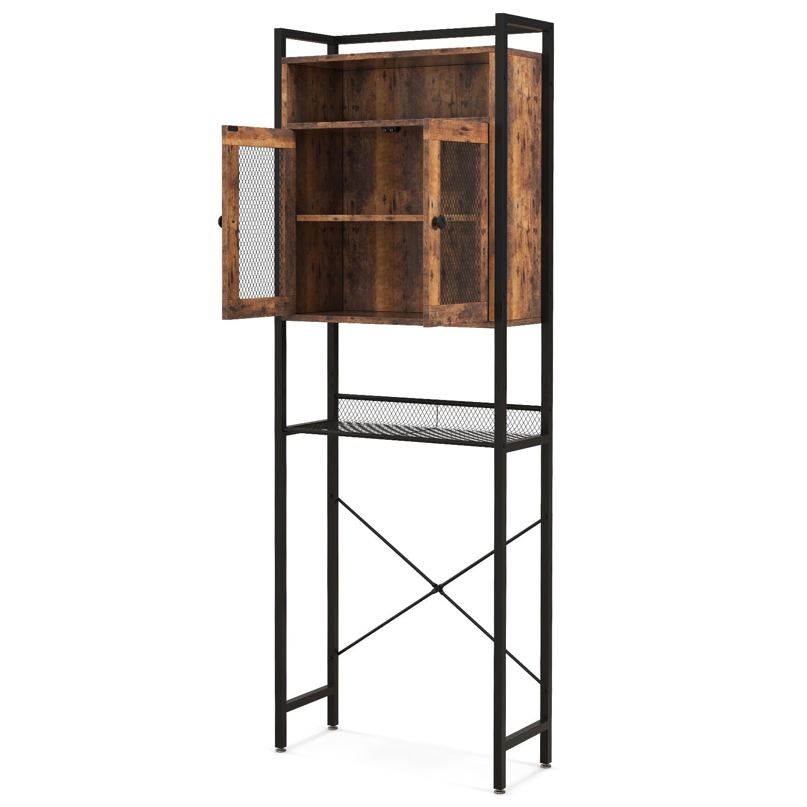Over-The-Toilet Storage Cabinet with Heavy-Duty Metal Frame 2-door Freestanding