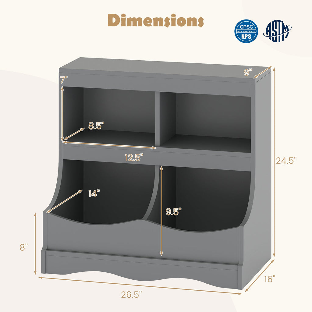 Toy Storage Organizer 4-Cubby Kids Bookcase for Toys and Books
