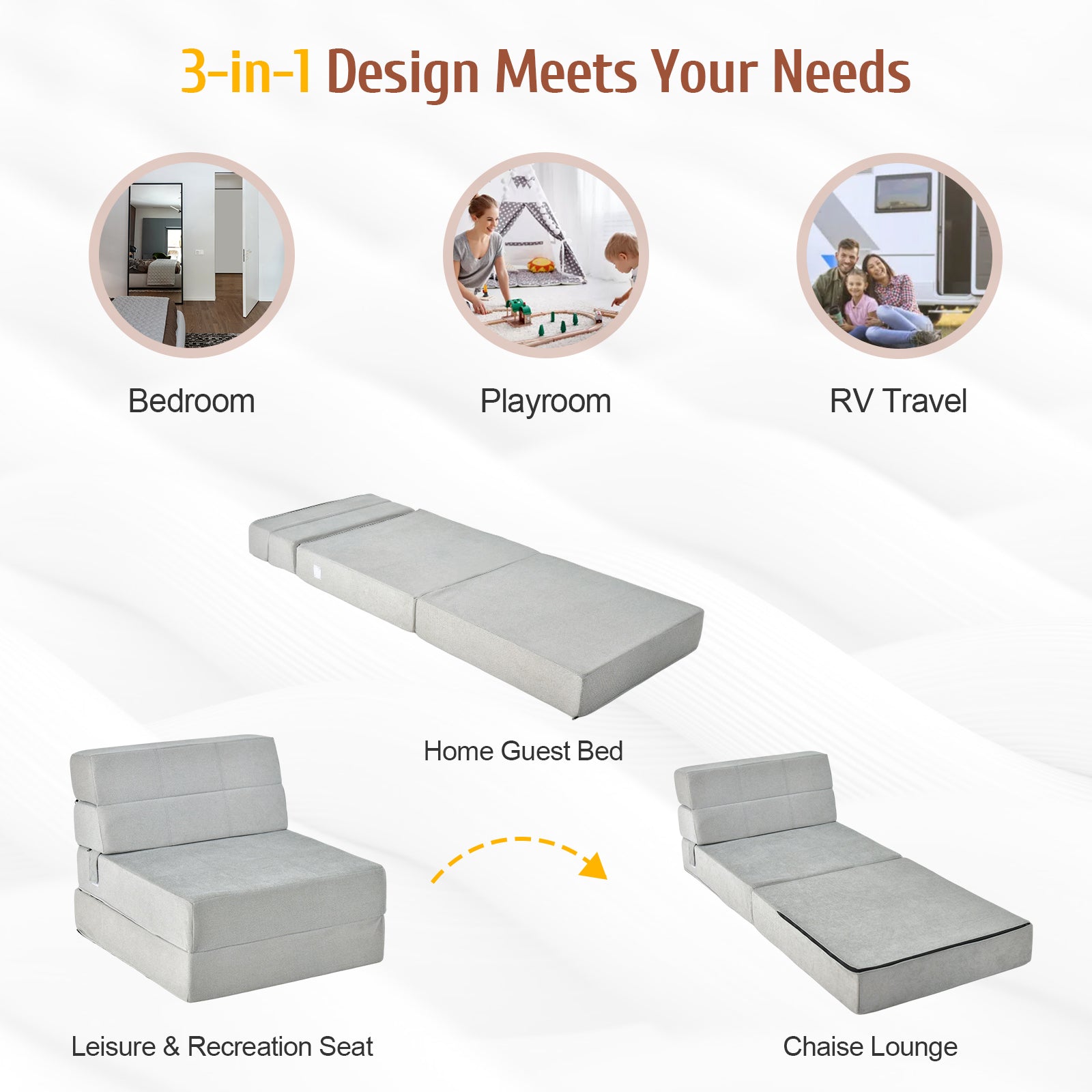 Tri-Fold Folding Chair Convertible Sleeper Bed