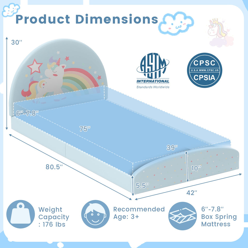 Twin Floor Bed Frame Upholstered Twin Size Kids Floor Bed with 210D Oxford Cloth Floor Mat