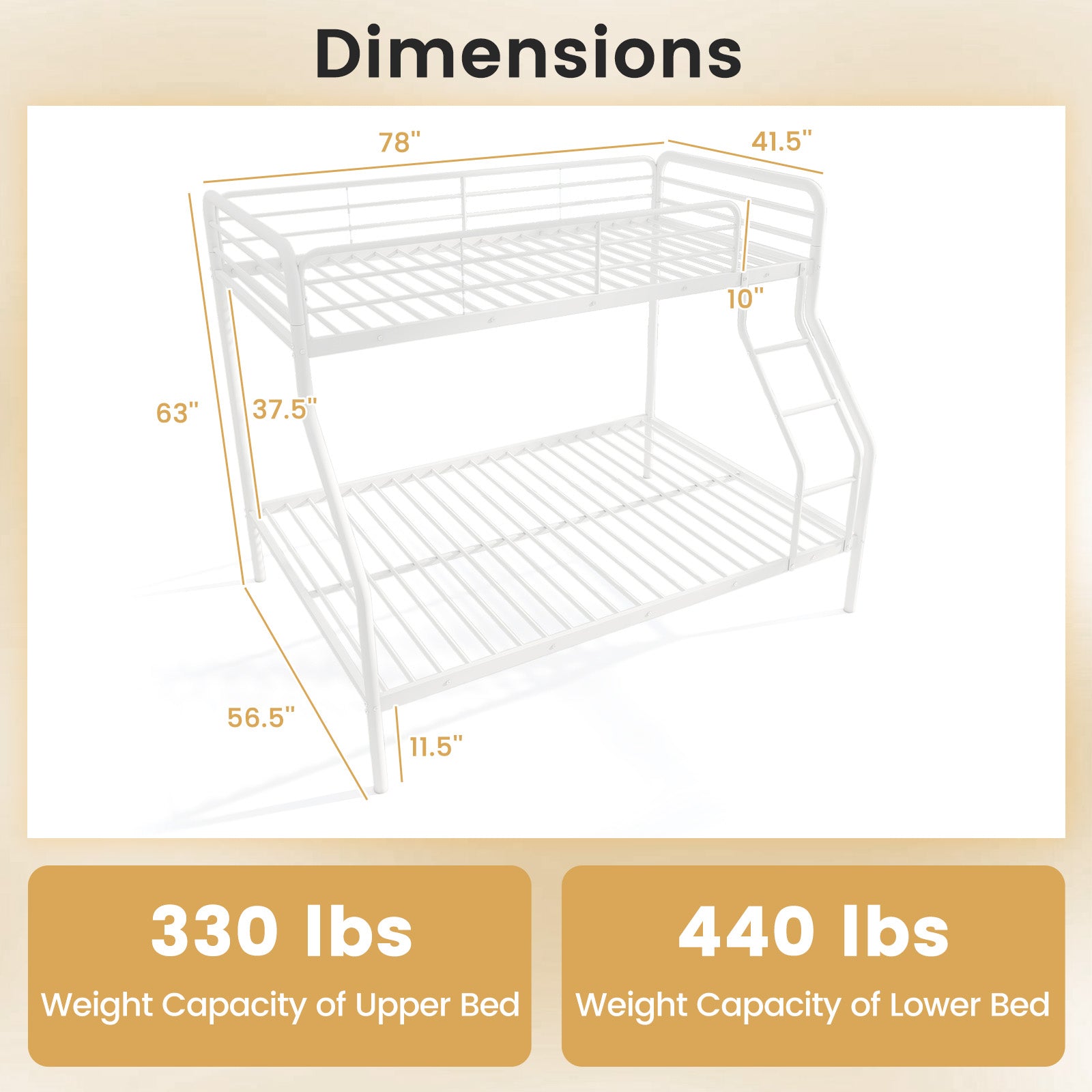 Twin Over Full Bunk Bed with Ladder and Full-length Guardrails