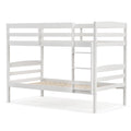 Solid Wood Twin Over Twin Bunk Bed Frame with High Guardrails and Integrated Ladder