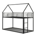 Twin Over Twin Metal Bunk Bed with Roof and Ladder