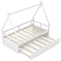 Twin Size House Bed with Trundle and Safety Guardrail