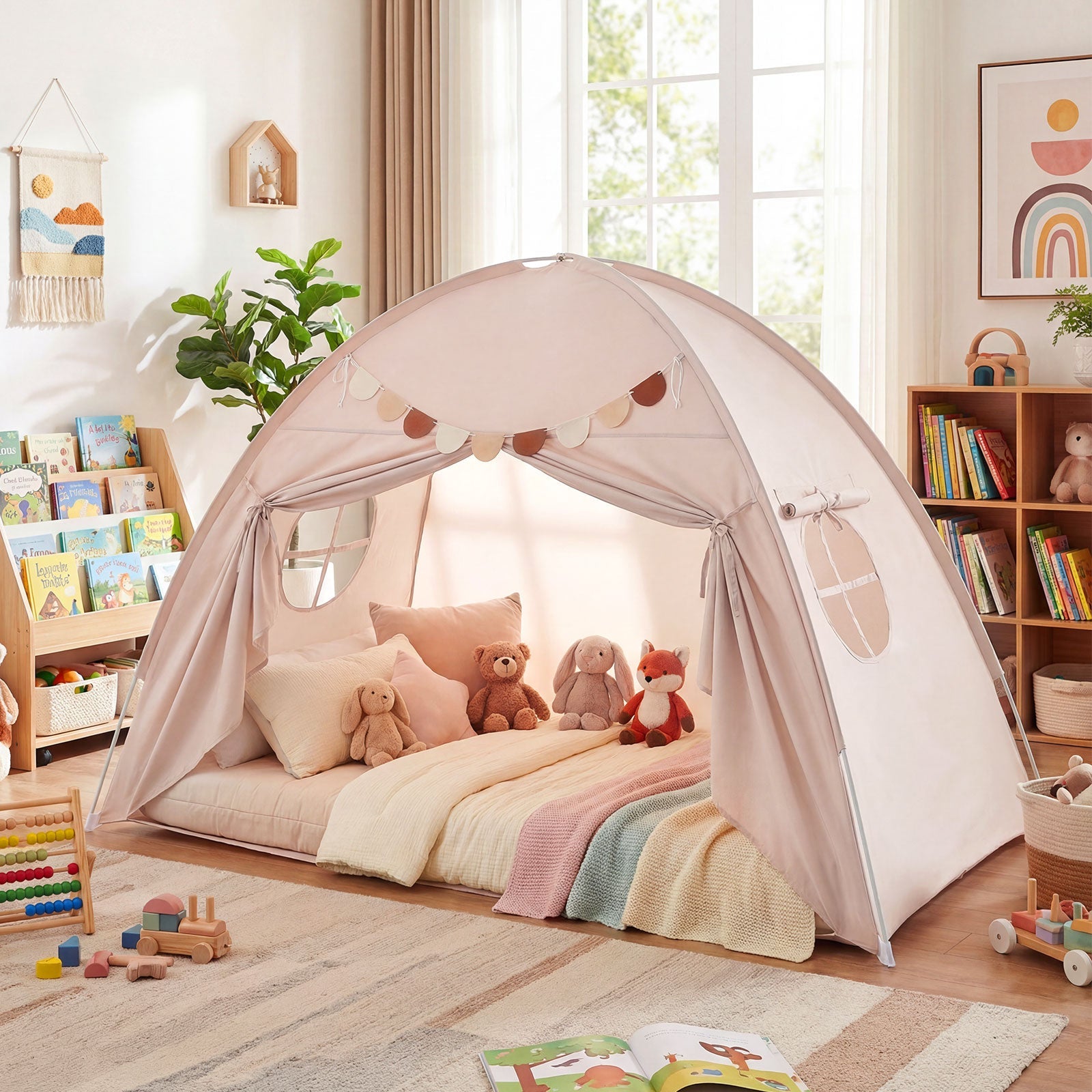 Twin Size Indoor Canopy Tent for Kids with 2 Window and Suits 3+