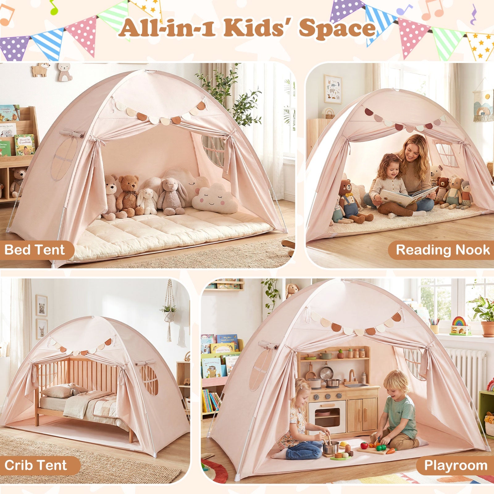 Twin Size Indoor Canopy Tent for Kids with 2 Window and Suits 3+