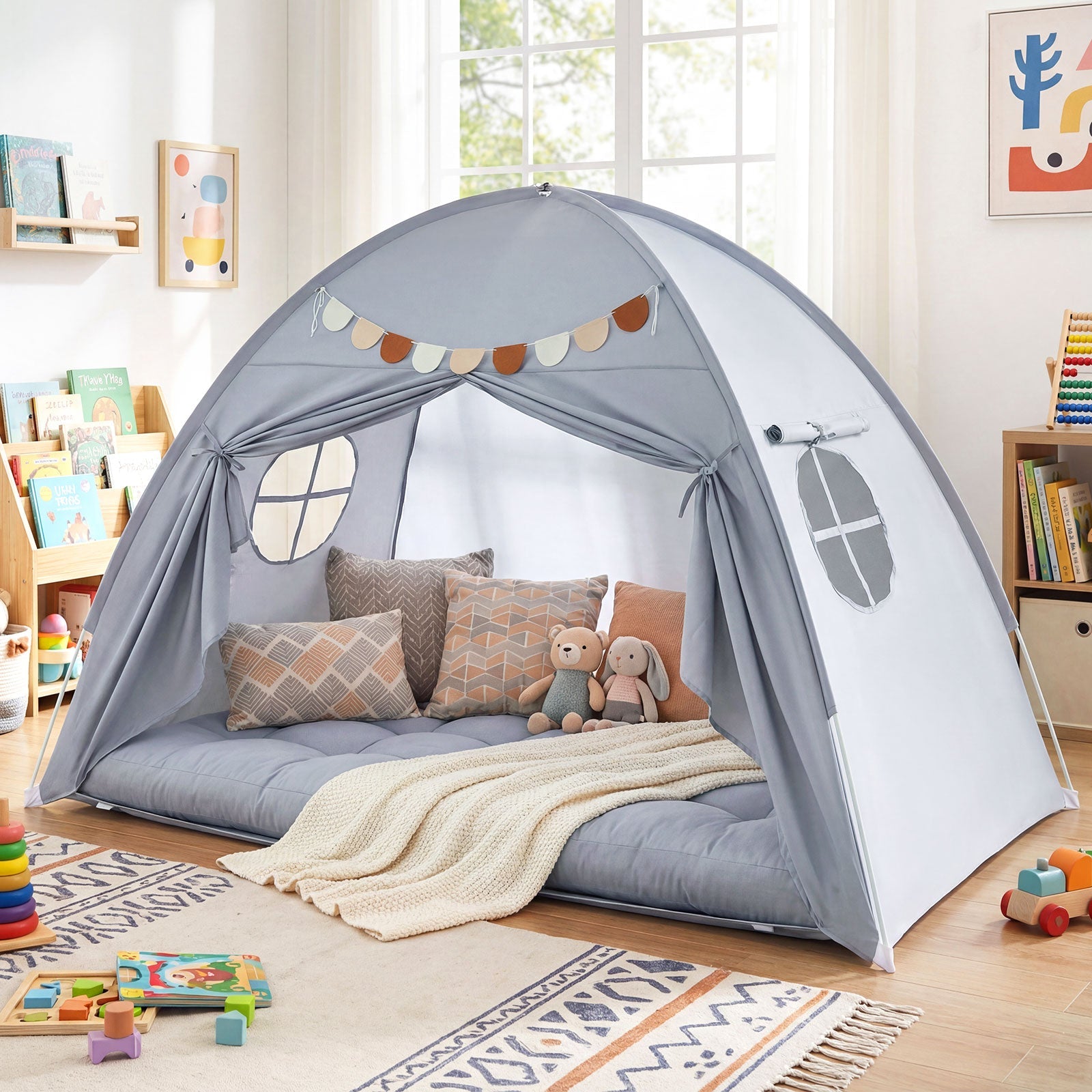 Twin Size Indoor Canopy Tent for Kids with 2 Window and Suits 3+
