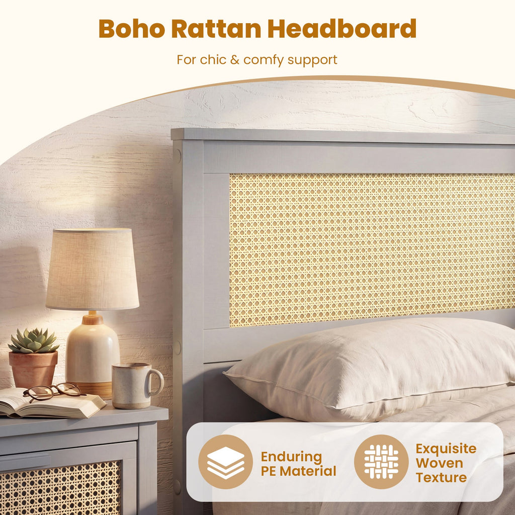 Twin Size Rattan Bed Frame with Storage Drawers