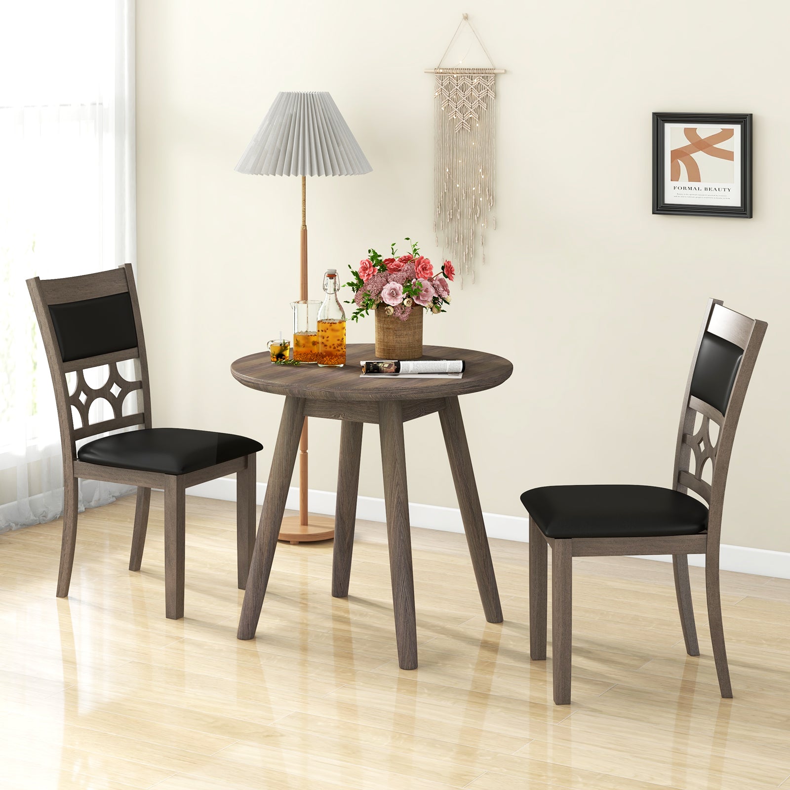 Upholstered Dining Chair Set of 2 with Padded Backrest and Seat-Gray