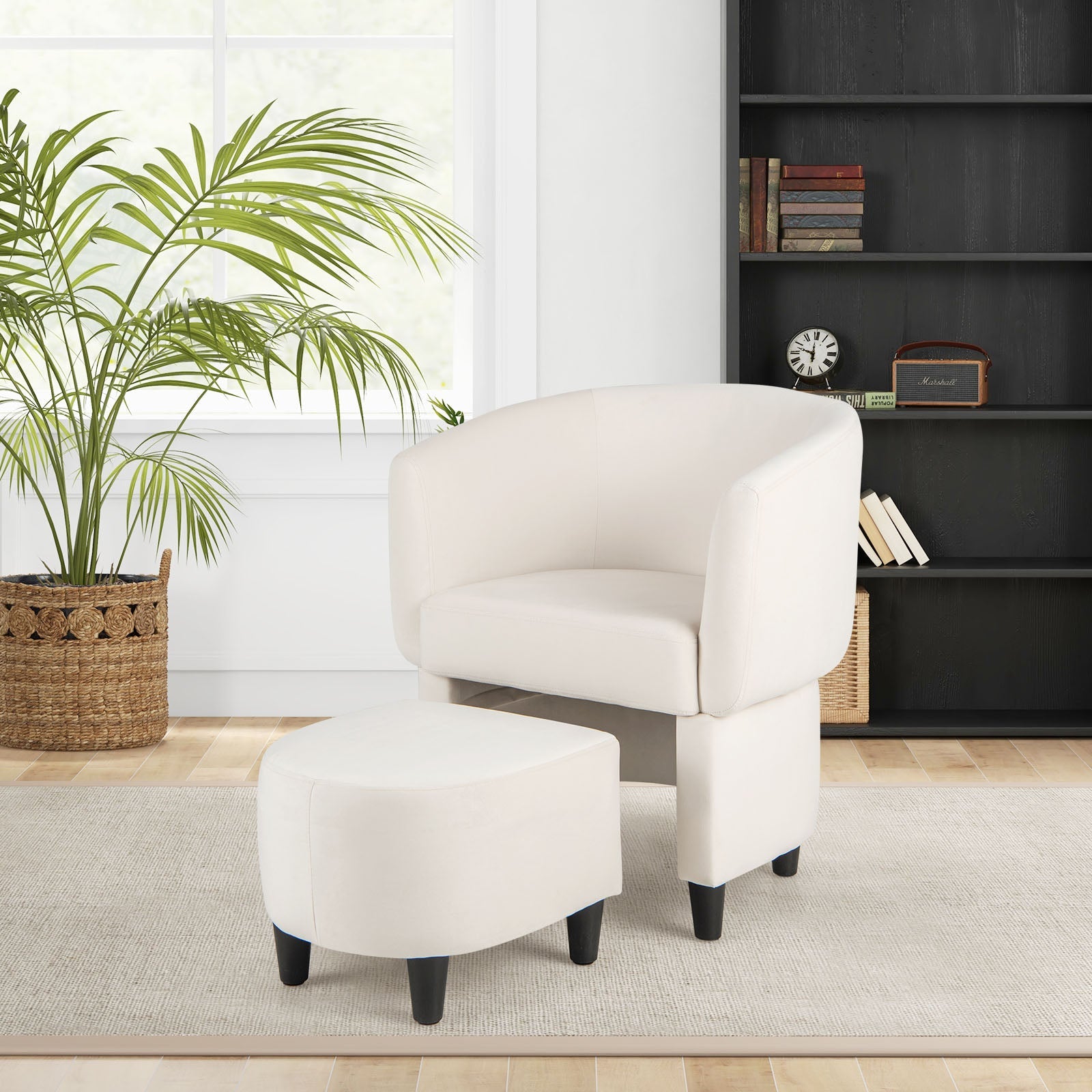 Upholstered Velvet Barrel Chair with Ottoman