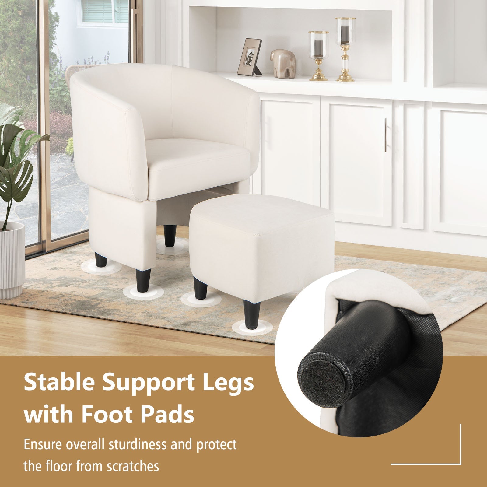 Upholstered Velvet Barrel Chair with Ottoman