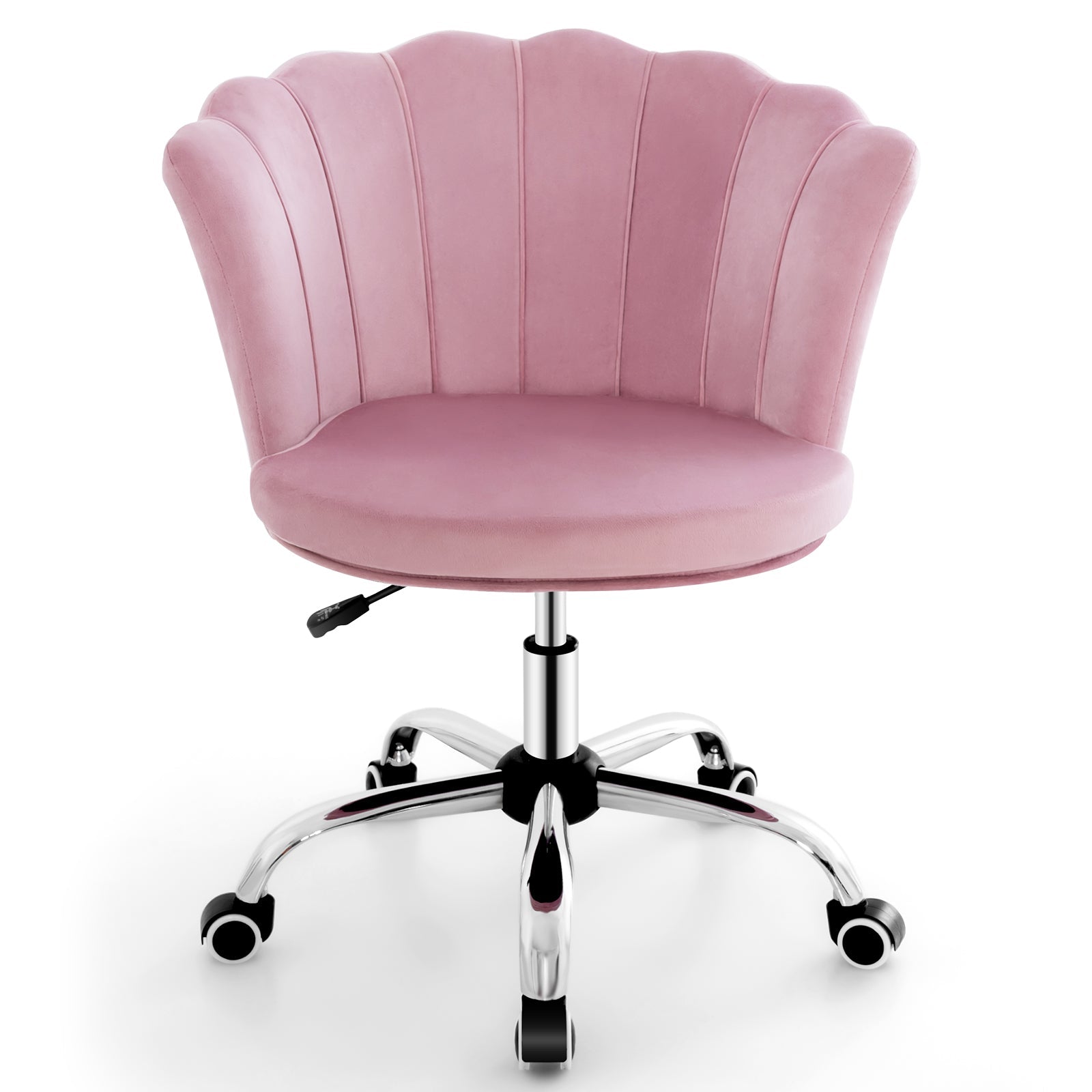 Upholstered Velvet Kids Desk Chair with Wheels and Seashell Back