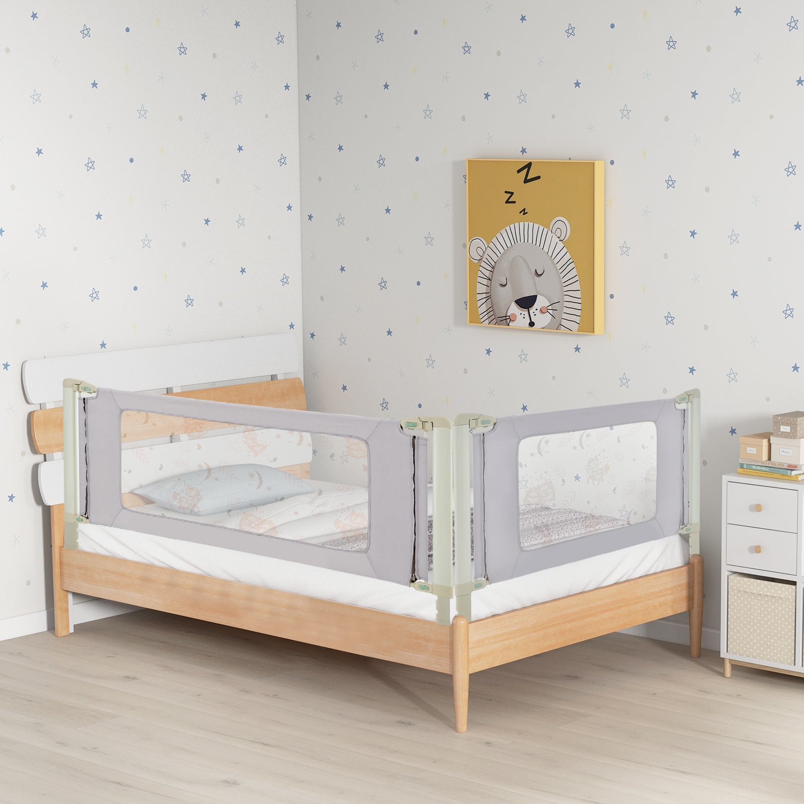 Vertical Lifting Bed Rail for Toddlers with Double Lock