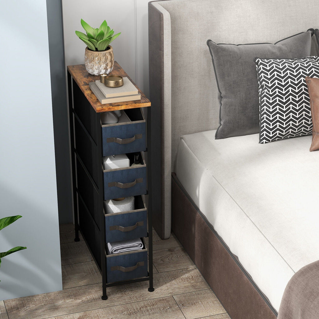 Vertical Narrow Dresser with 4 Removable Fabric Drawers-Rustic Brown