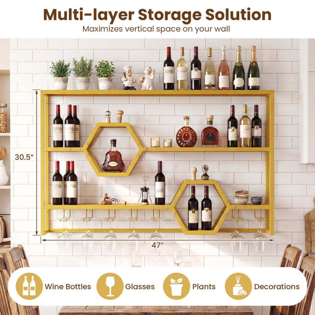 Wall Mounted Wine Rack 47" Large Floating Bar Shelves