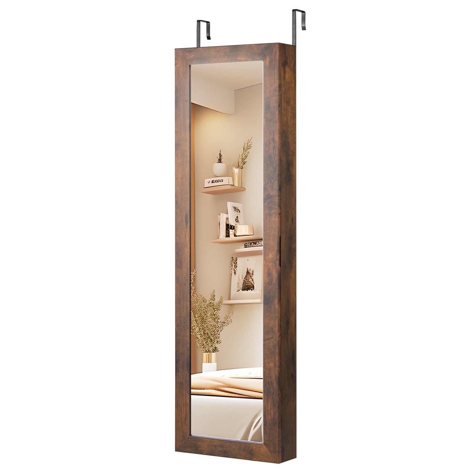 Wall or Door Mounted Jewelry Cabinet with Full-Length Mirror and LED Lights