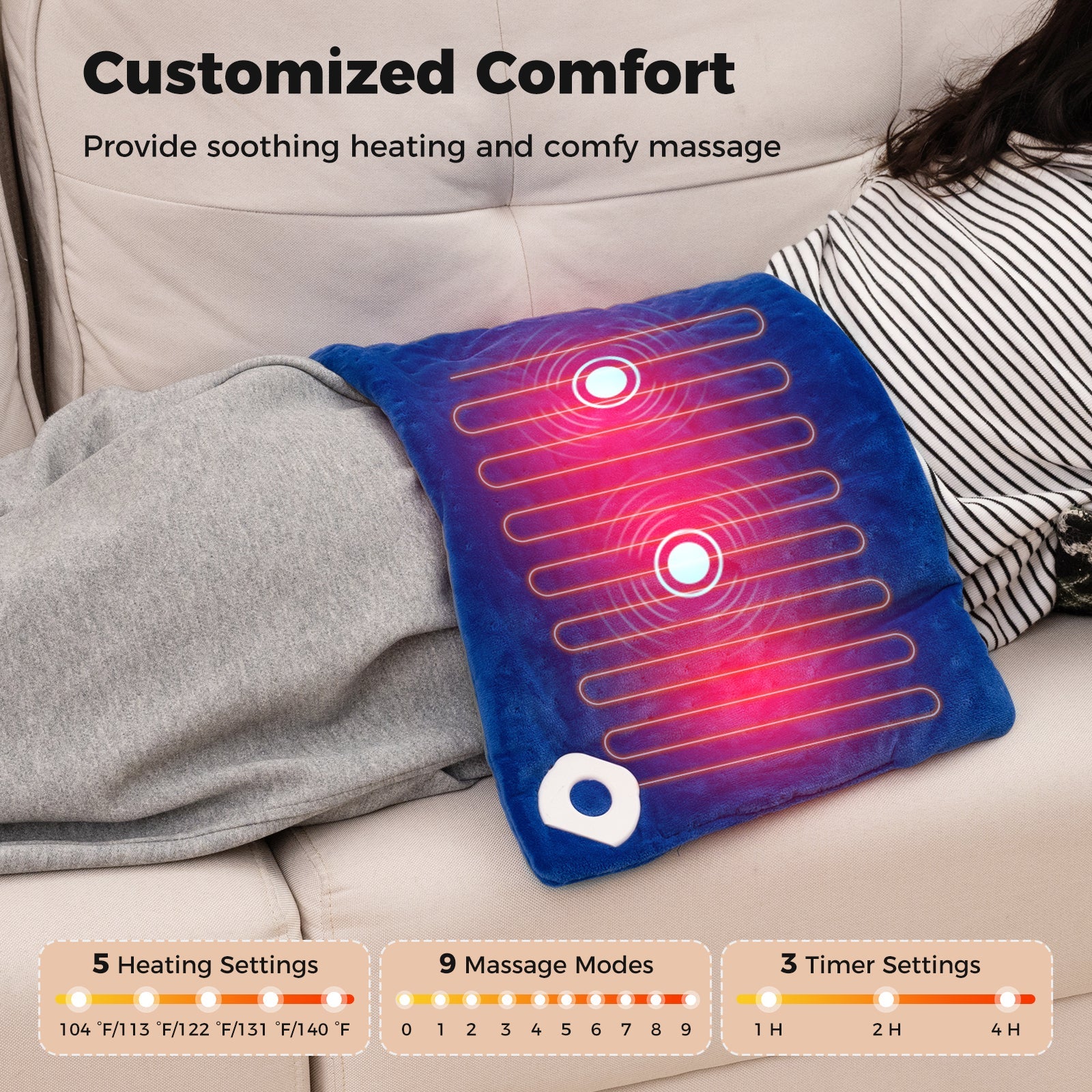Weighted Heating Pad Electric Heated Pad with 2 Massagers Massaging Vibration