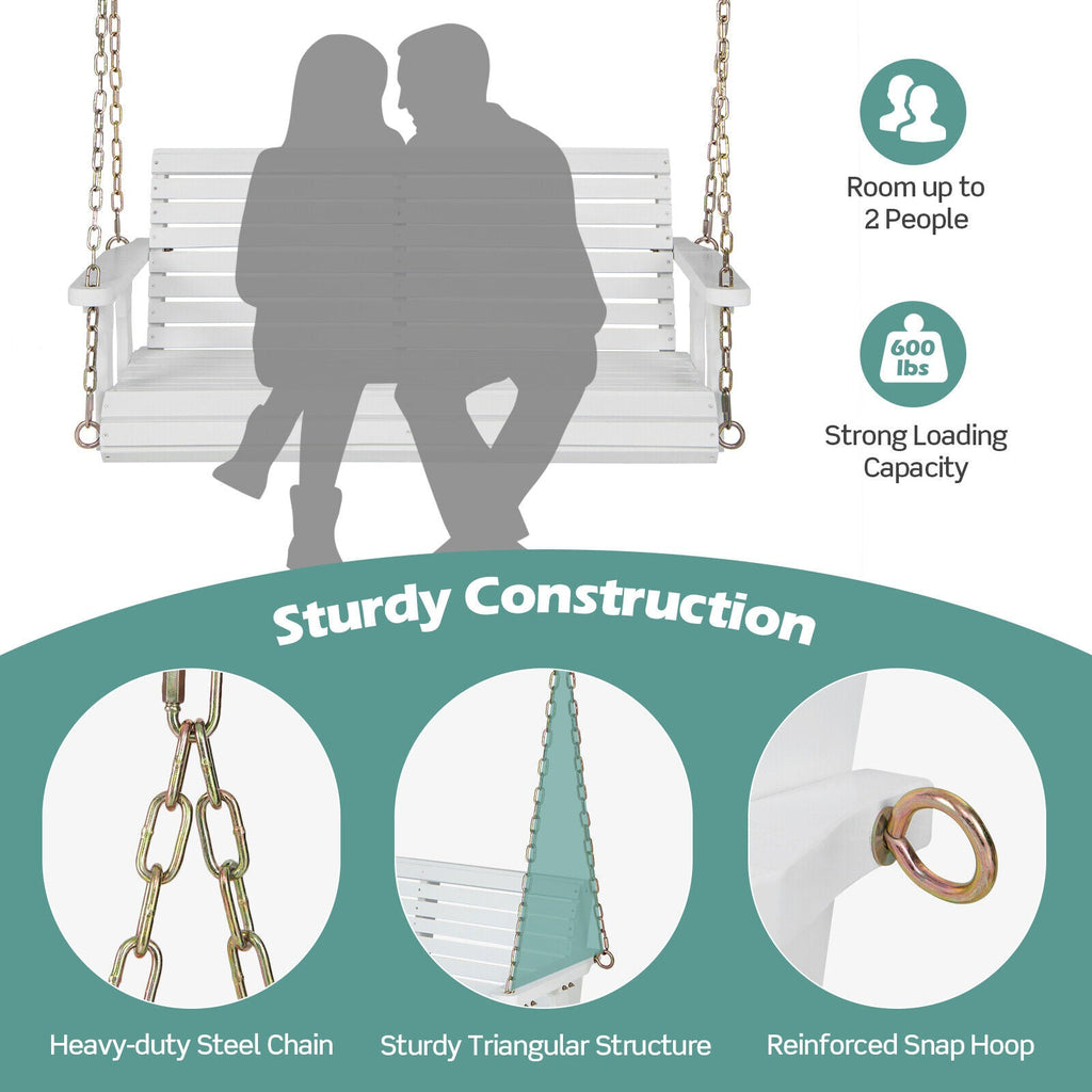 2-Person Wooden Porch Swing with Hanging Chains for Garden Yard