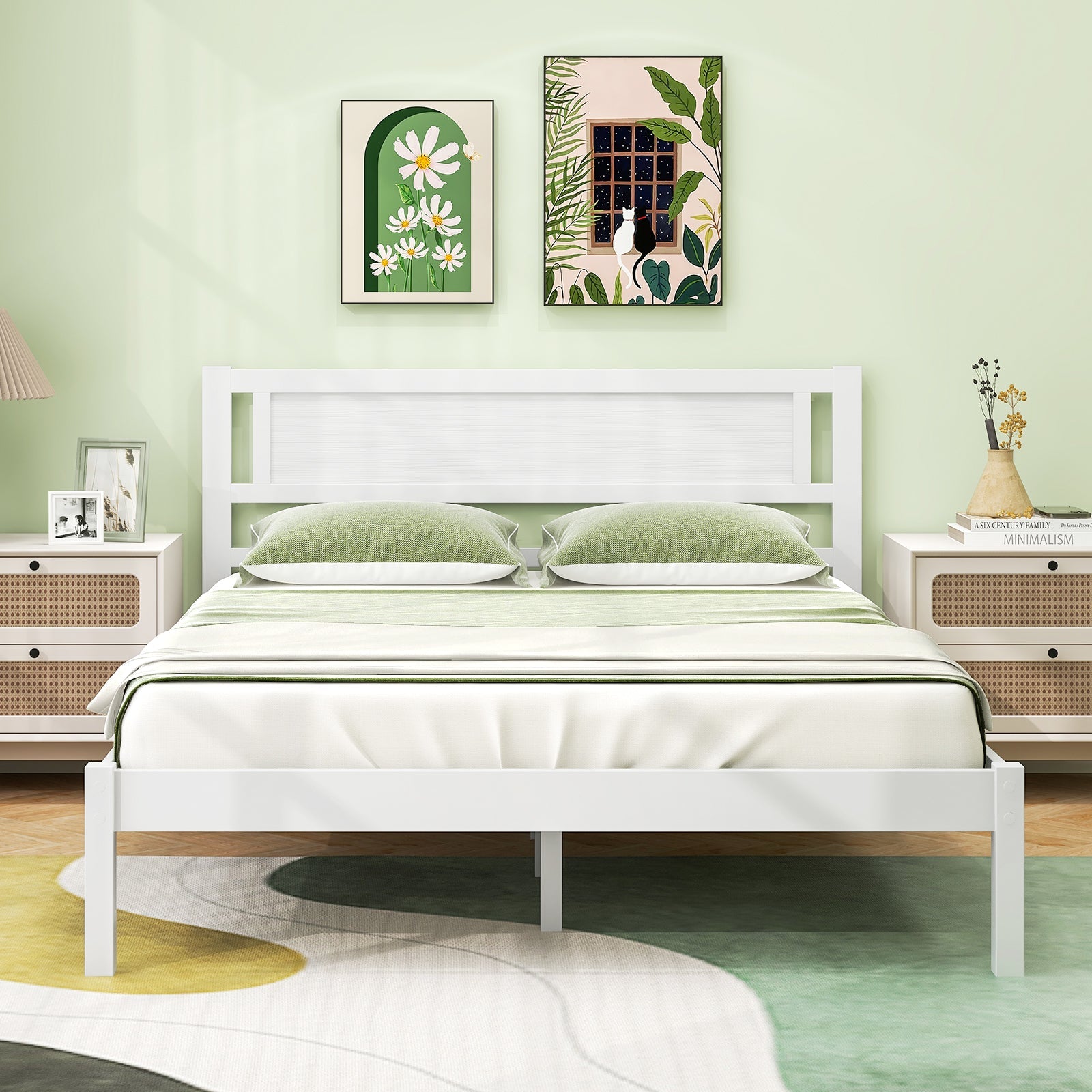 Twin/Full/Queen Size Wood Bed Frame with Headboard and Wooden Slats Support