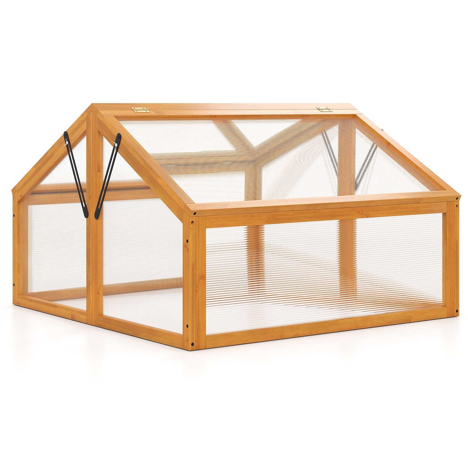 Wood Cold Frame Greenhouse Raised Flower Planter Protection with Transparent Openable Roof-Orange