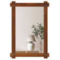Wood Framed Mirror with Acacia Wood Frame and Vintage Rivet Design Brown