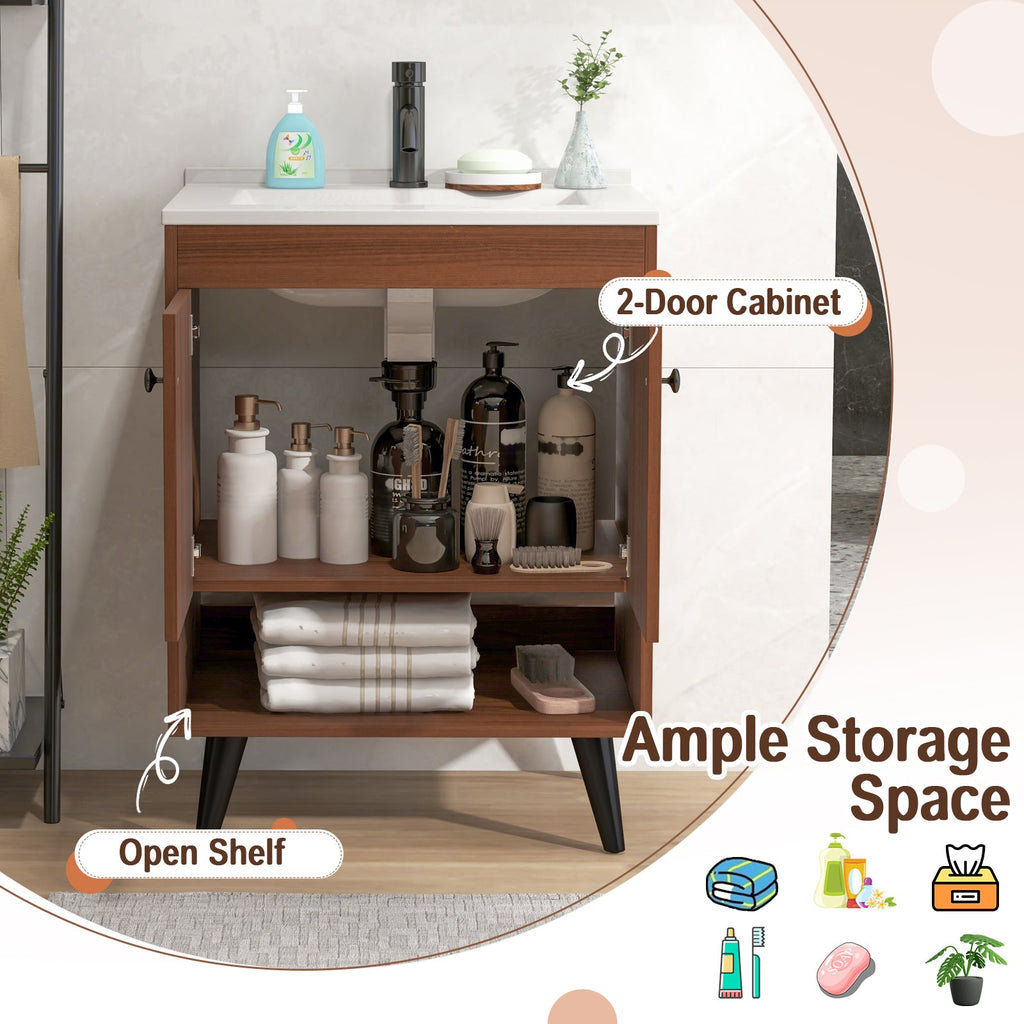 25 Inch Wooden Bathroom Storage Cabinet with Sink-Walnut