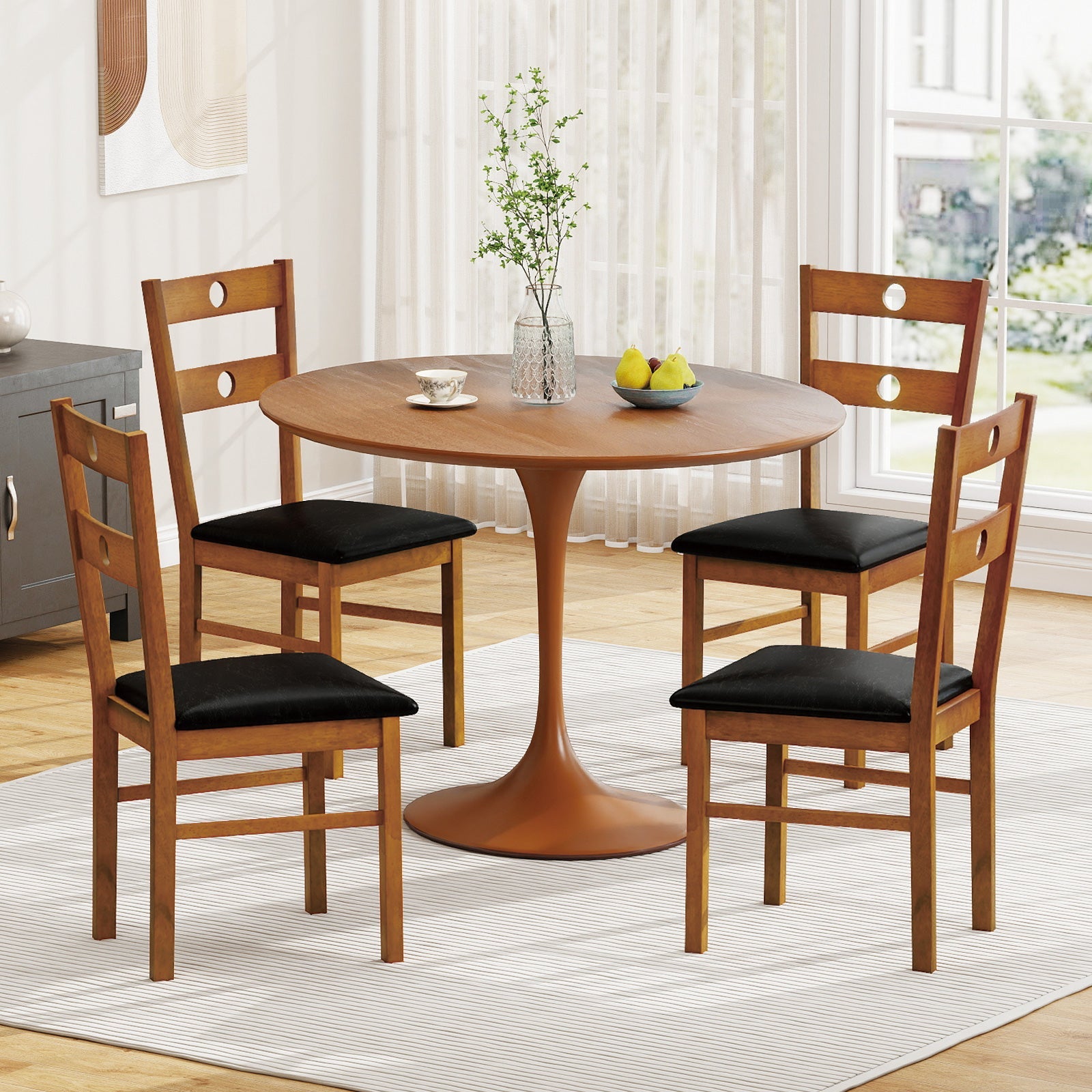 Wooden Dining Chairs Set of 4 Armless Kitchen Chairs with Hollowed Backrest