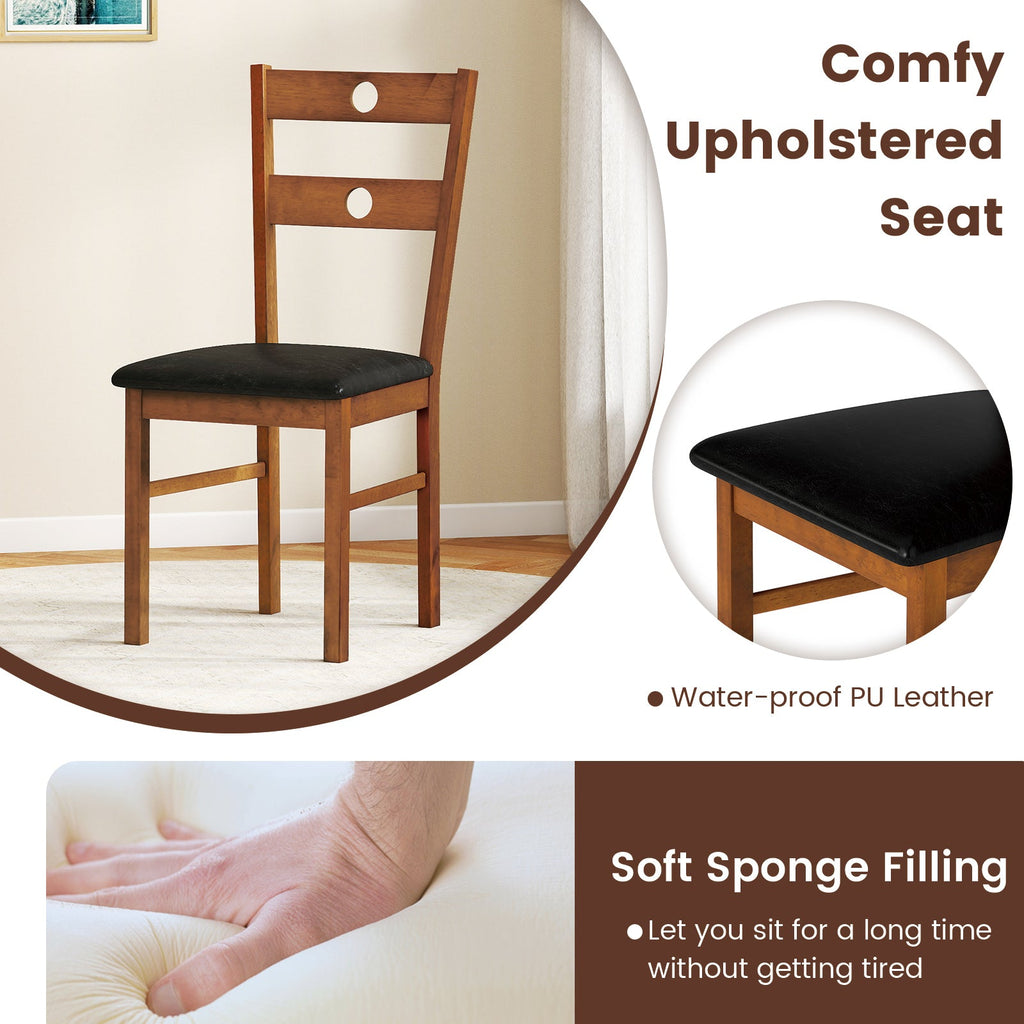 Wooden Dining Chairs Set of 4 Armless Kitchen Chairs with Hollowed Backrest