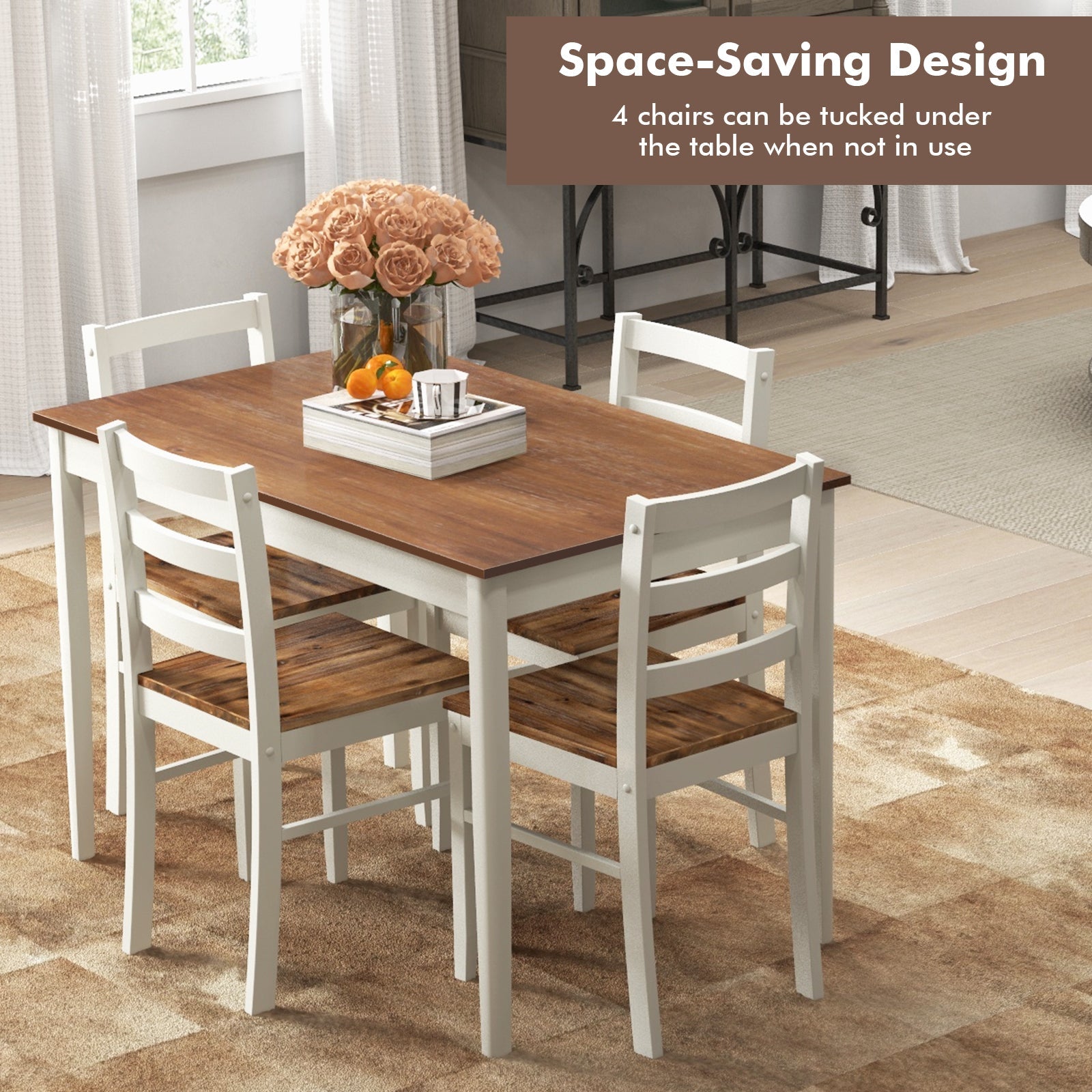 5-Piece Wooden Dining Set with Rectangular Table and 4 Chairs