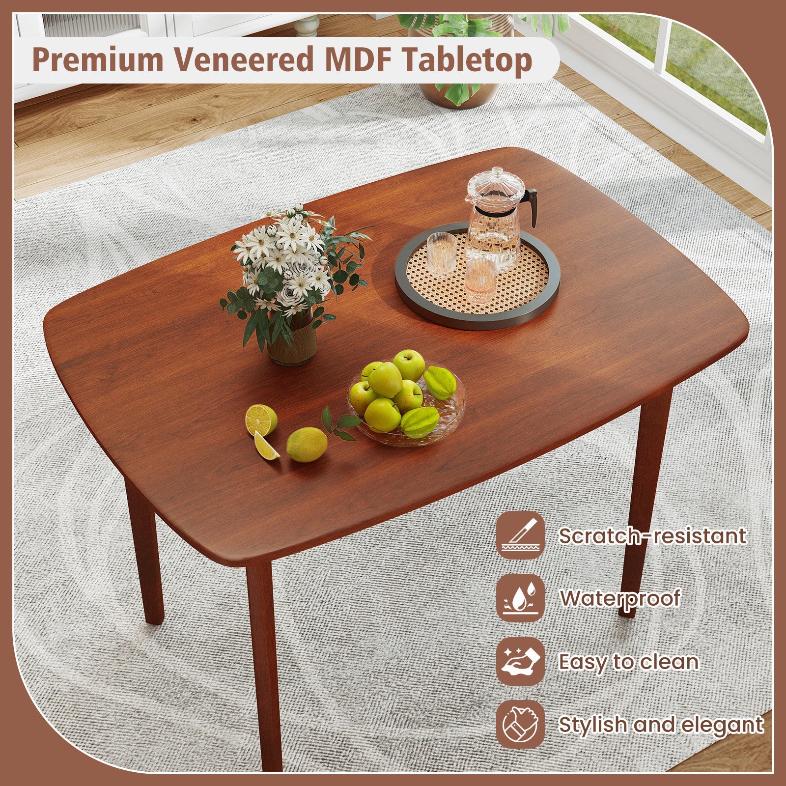 Wooden Dining Table for 2-4 People Kitchen Table with Rubber Wood Legs-Walnut