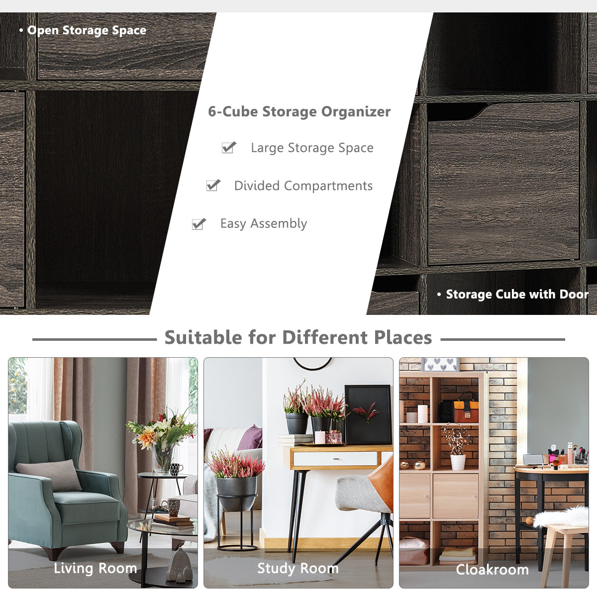 9-Cube Wooden Freestanding Bookcase for Home and Office