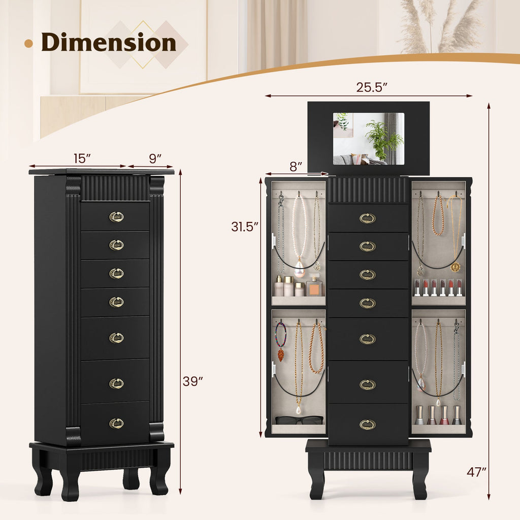 Wooden Jewelry Armoire Cabinet Storage Chest with Drawers and Swing Doors