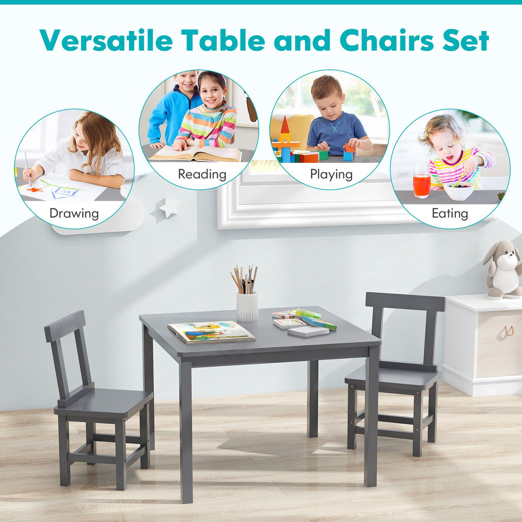 Wooden Kids Table and 2 Chairs Set with Anti-slip Foot Pads