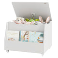 Wooden Mobile Toy Storage Organizer with Bookshelf and Lockable Wheels