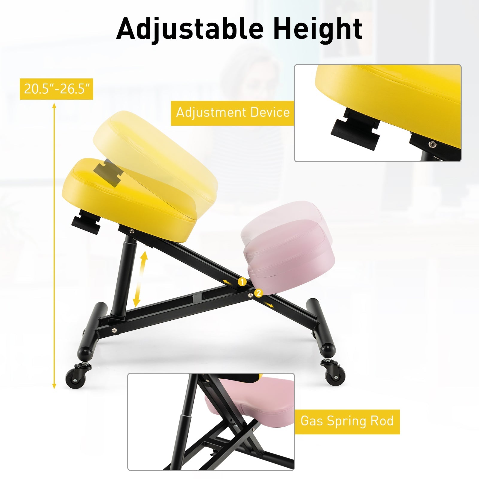 Adjustable Ergonomic Kneeling Chair with Upgraded Gas Spring Rod and Thick Foam Cushions