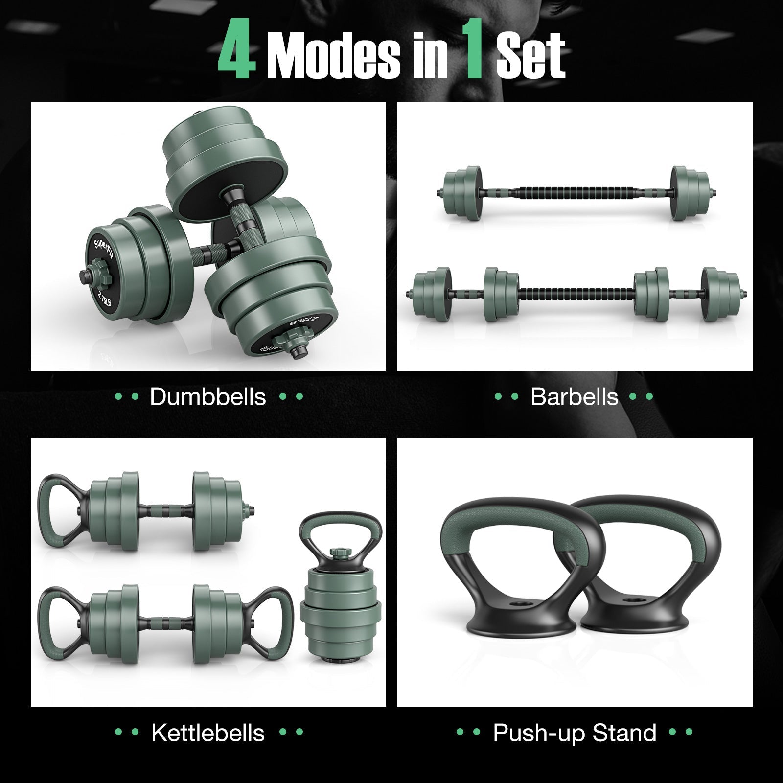 Adjustable Weight Dumbbell Set with Connector-Black & Gray