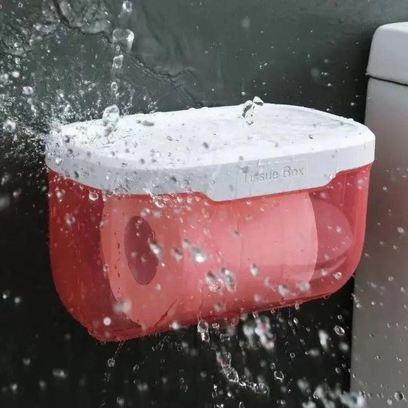 Bathroom Toilet Paper Holder Punch-free Waterproof Storage Box Toilet Paper Storage Rack Paper Towel Kitchen Storage Accessories Waterproof Toilet Paper Holder Wall Mounted Punch Free Paper Dispenser Transparent Storage Box Bathroom Kitchen Supply