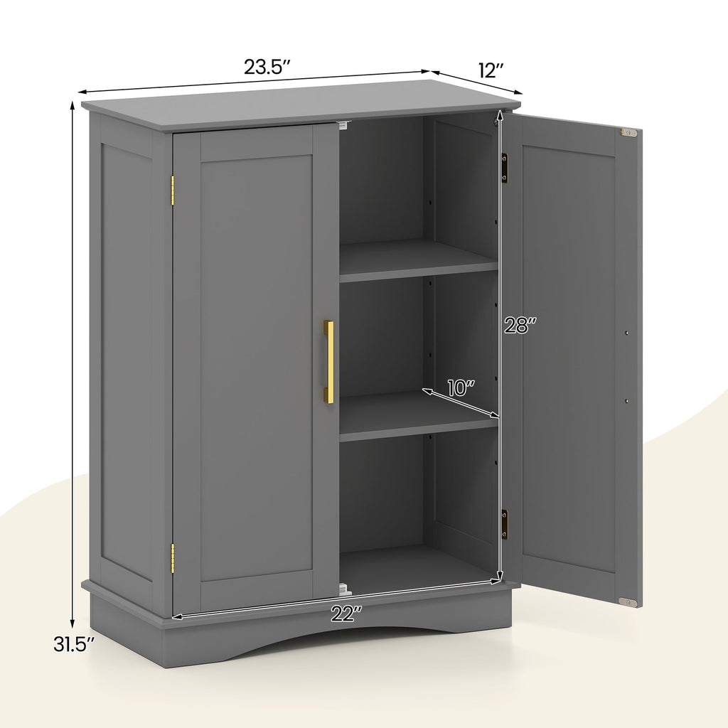 Bathroom Floor Storage Cabinet with 2 Doors and Adjustable Shelves