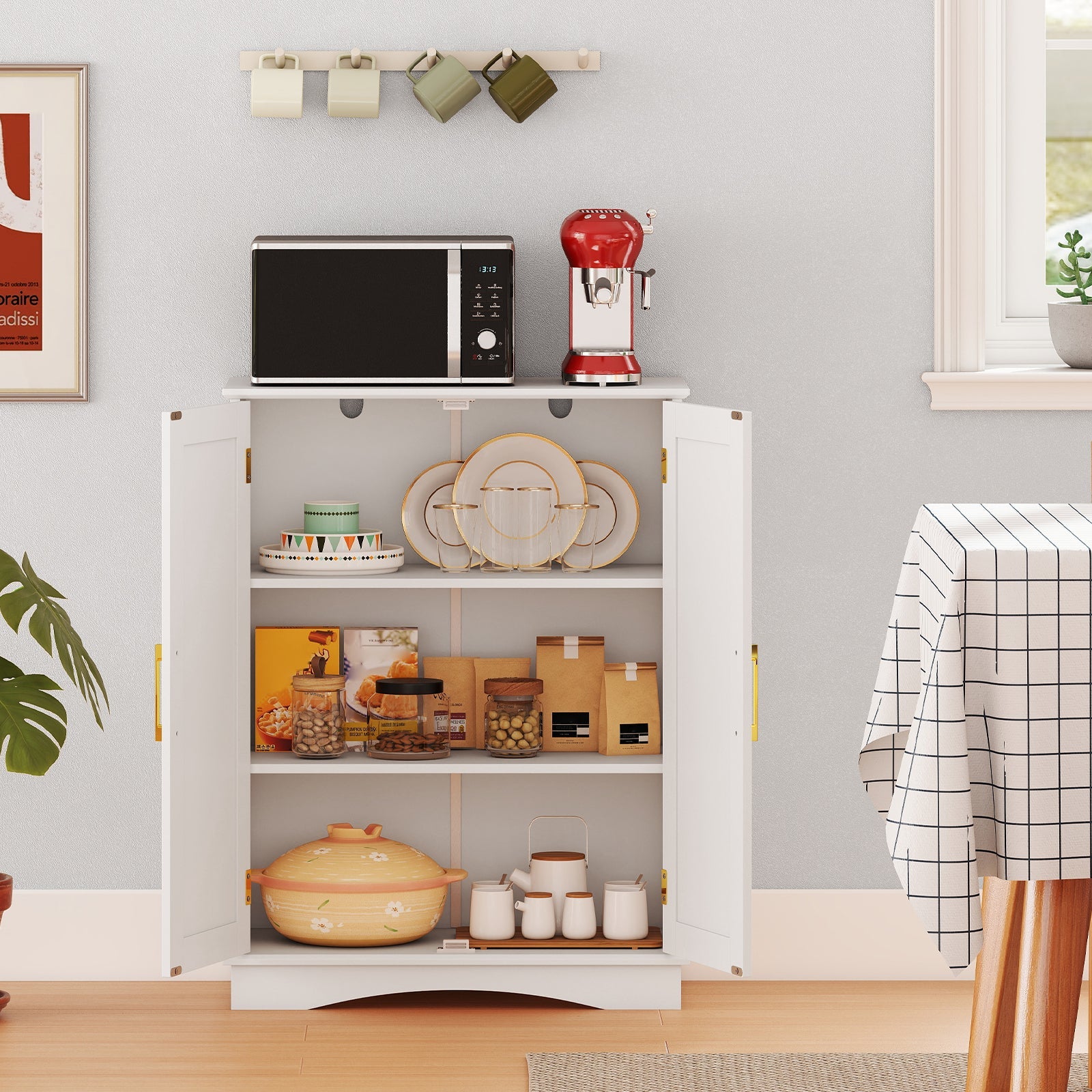 Bathroom Floor Storage Cabinet with 2 Doors and Adjustable Shelves