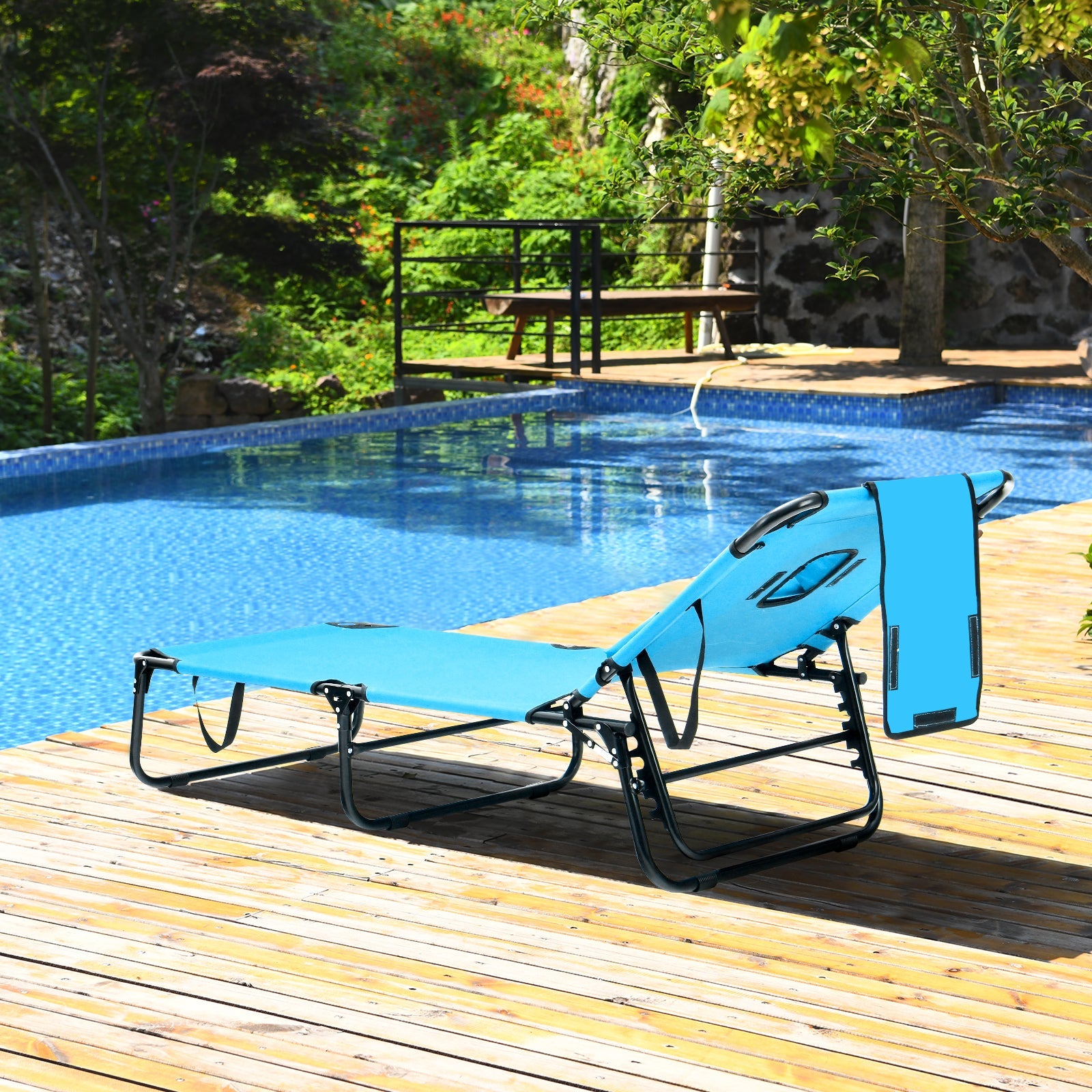 Beach Chaise Lounge Chair with Face Hole and Removable Pillow