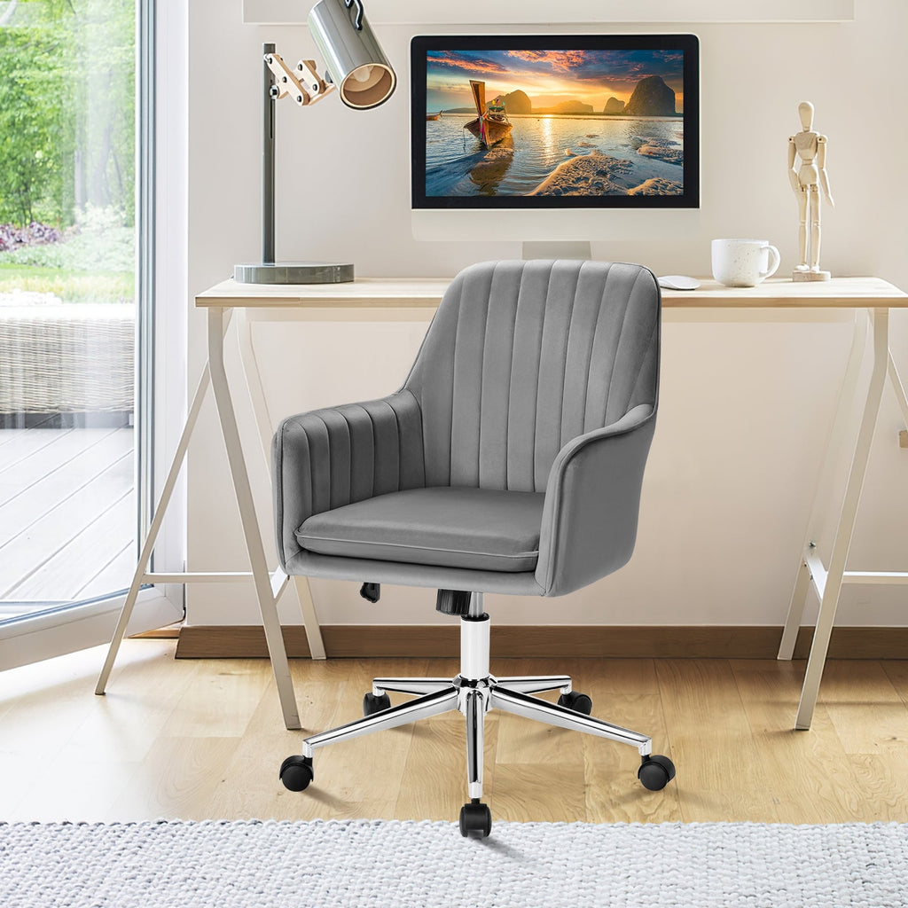 Velvet Accent Office Armchair with Adjustable Swivel and Removable Cushion