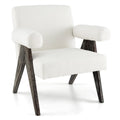 Upholstered Armchair with Natural Rubber Wood Legs and Sponge Padded Seat-White